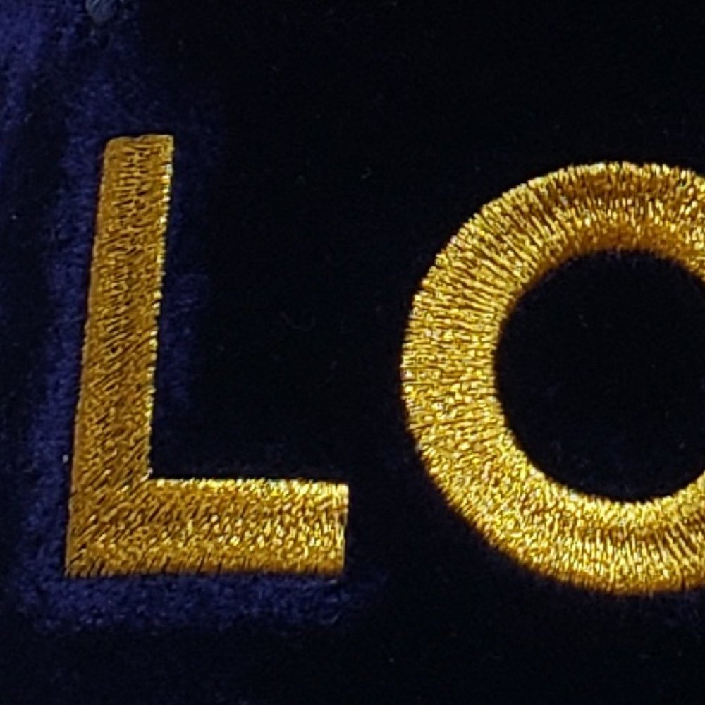 Navy Blue Velvet Slippers with Gold Lettering NWT - Picture 10 of 10